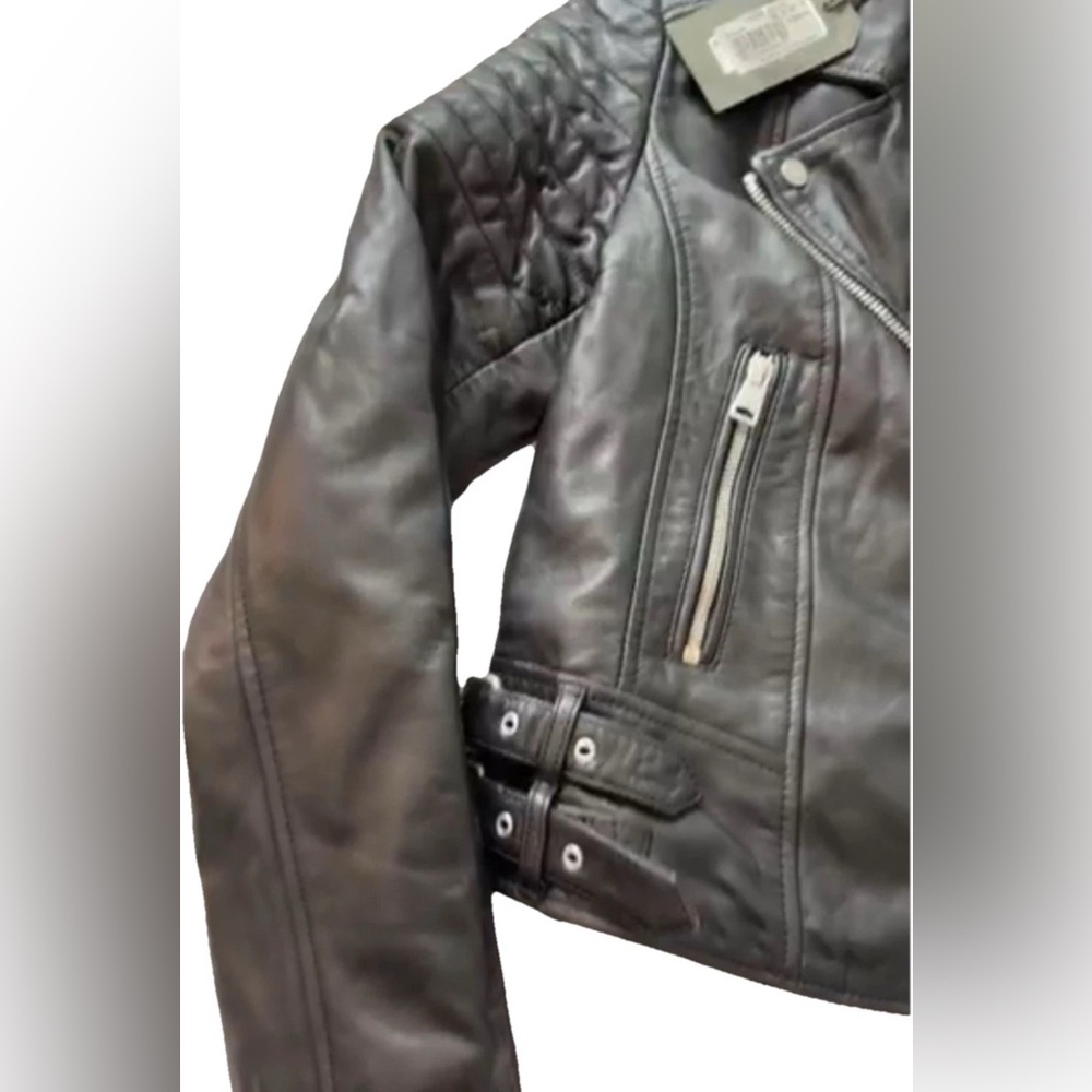 ALL SAINTS - NWT $639 - Papin Biker Lambskin Leather Jacket Sz 4 - Picture 13 of 13